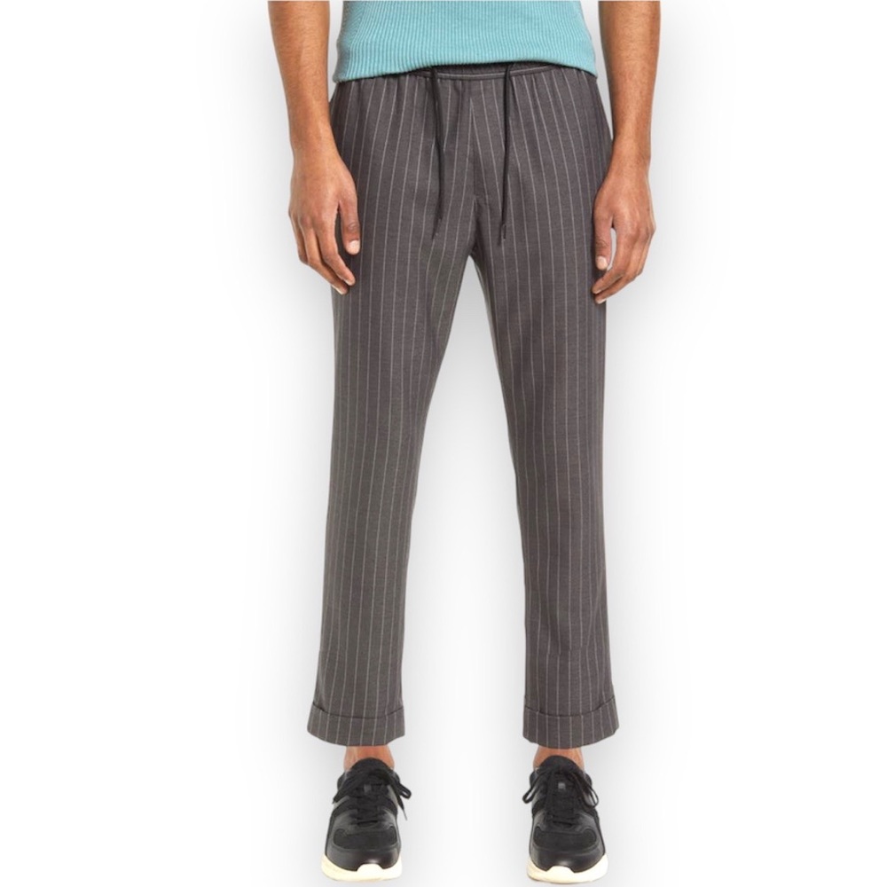 H&M Woman’s Grey & White Pin Stripe Stretchy Drawstring Straight Leg Dress Pants